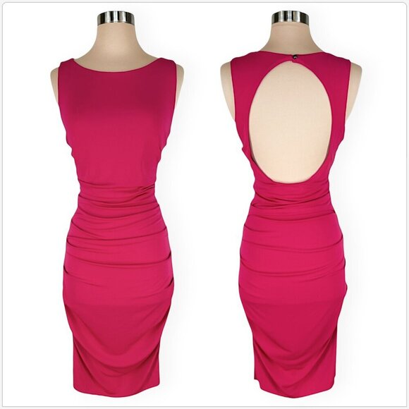 Nicole Miller Dresses & Skirts - Nicole Miller Pink Stretch Jersey Ruched Bodycon Open Cutout Back Dress 8
